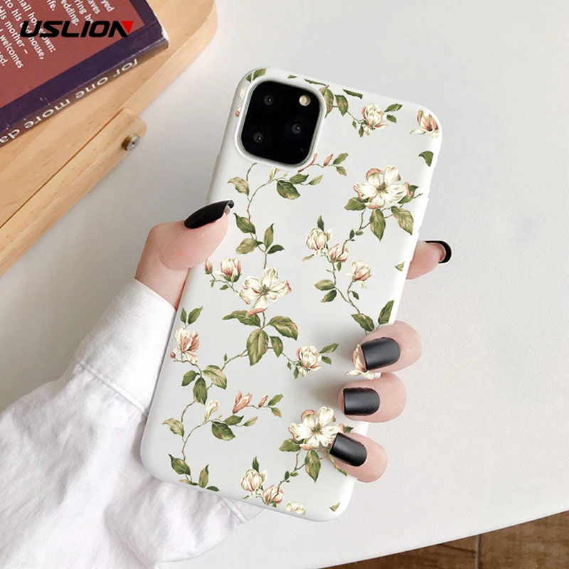 

USLION Art Flower Painting Phone Case For iPhone 11 X XR XS Max Soft TPU Back Case For iPhone 6S 7 8 7Plus 5S Daisy Floral Cover