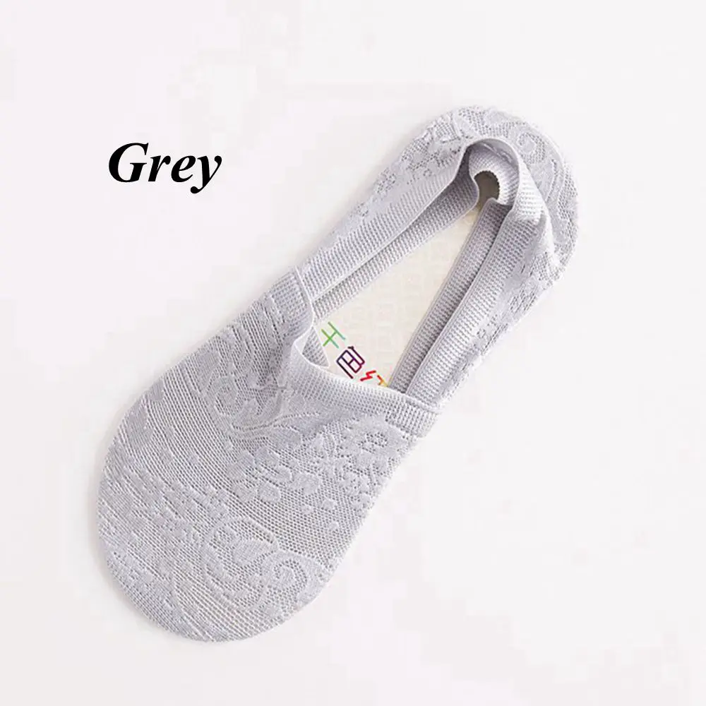 Grey 1 пара эластичных носков-лодочек для женщин и девочек летние милые короткие нескользящие носки с кружевными цветами невидимое нескользящее покрытие низкие носки с высокой пяткой - Цвет: Grey