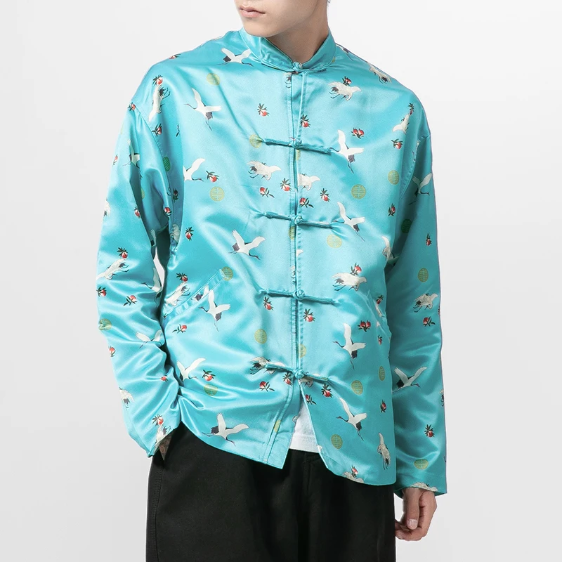 Мужская куртка кардиган MRDONOO в китайском стиле с воротником стойкой синего и