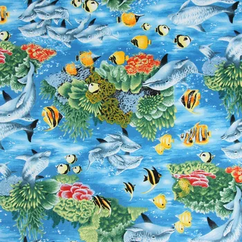 

half yard plain cotton fabric with ocean series print, handmade DIY garment children cloth dress 100% cotton CR-150