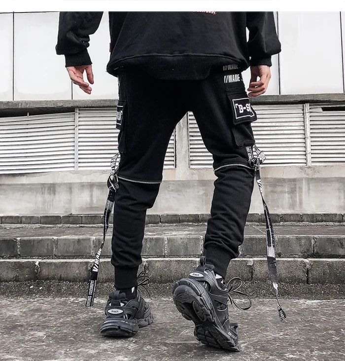 AELFRIC хип-хоп Мульти Карманы ленты мужские брюки-карго модные тренировочные брюки Harajuku Беговые брюки в повседневном стиле шаровары брюки уличная