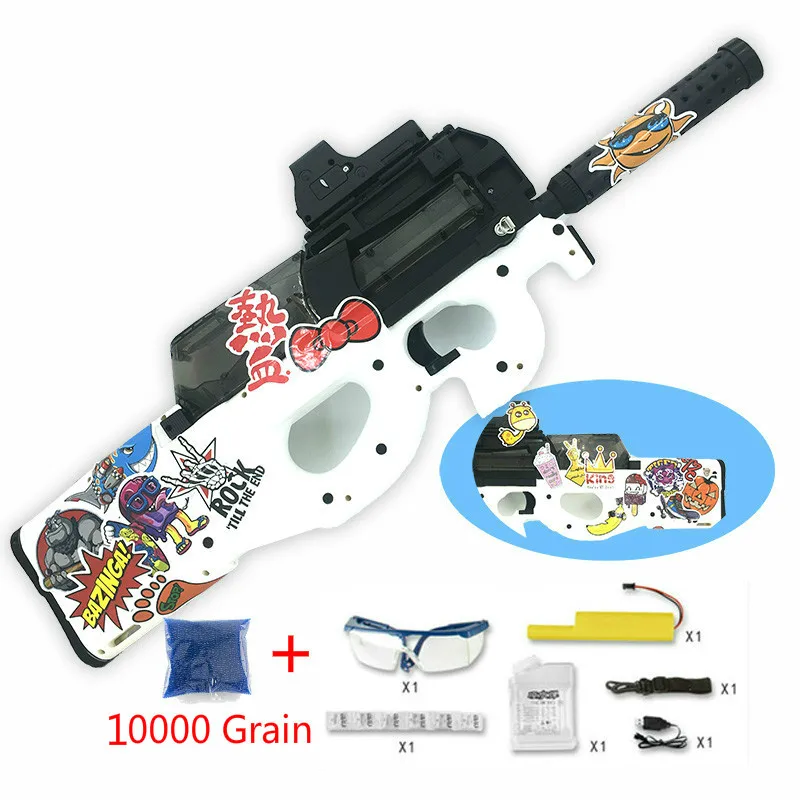 P90 Graffiti Edition электрический игрушечный водный пистолет пулевые всплески пистолет живой CS штурмовой Бекас оружие открытый пистолет игрушки - Цвет: white DIY-10000pcs