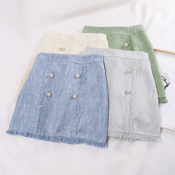 

Solid High Waist Women Skirt Autumn Winter Casual Double-breasted Zipper Ladies Skirt Fashion Chic Tassel Mini A-line Skirt