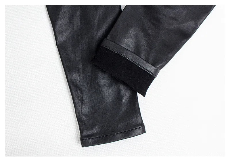 Trendy Autumn Winter Leather Pant Female Thicken Trousers PU Skinny Stretch Pencil Pant Women High High Waist Pant Party
