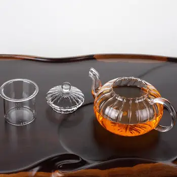 

1Pc Heat Resistant Glass Teapot With Tea Infuser Filter Pumpkin Glass Kettle Oolong Flower Tea Pot Hot Iced Tea Coffee