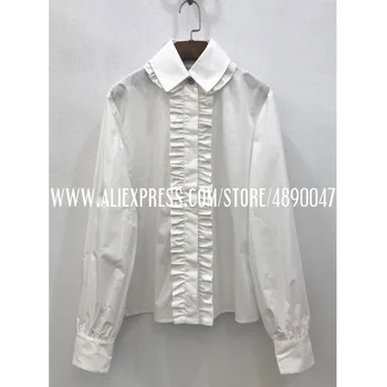 

2020 spring summer fashion blouse solid color long sleeve lapel top ladies retro white shirt Professional temperament shirt