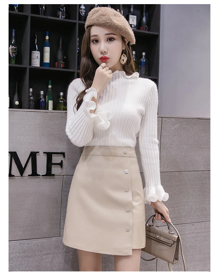 LYZCR, зимняя женская юбка из искусственной кожи, Женская мини-юбка на пуговицах для офиса, женская сексуальная юбка из искусственной кожи, Женская посылка