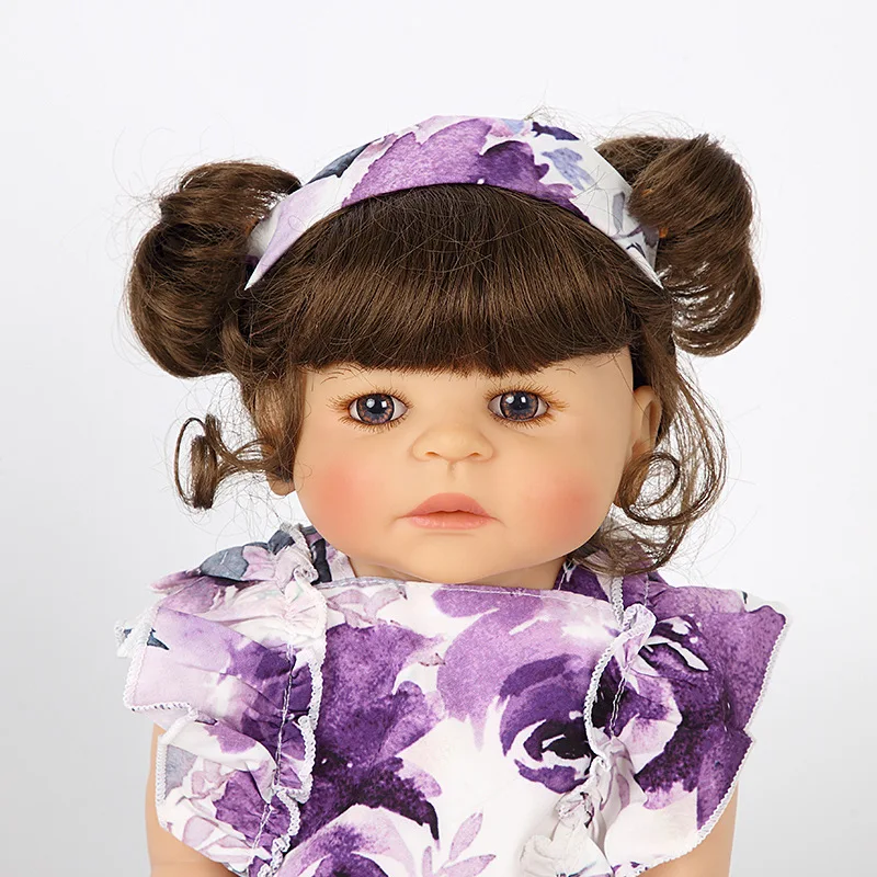 55 см Reborn Baby Doll игрушка полностью силиконовая фиолетовая ткань тела короткие объемные волосы Реалистичная кукла для малышей Дети сопутствующие игрушки подарки
