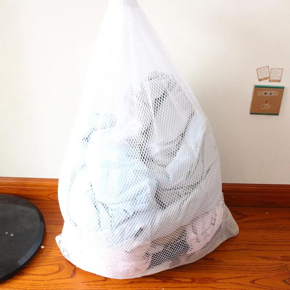 

Solid Color Net Laundry Storage Bag Mesh Clothes Drawstring Large Capacity Pouch