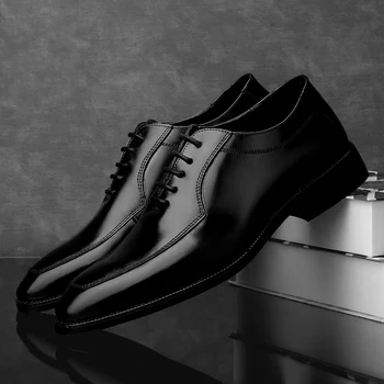 

Fashion Men Oxford shoes lace up dress genuine Leather Shoes Men's Business Shoes British black brown Wedding party Shoes