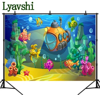 

Photography Backgrounds Baby Cartoon Fish Sea World Submarine Pattern Custom Made Birthday Party Photo Backdrops Photocall