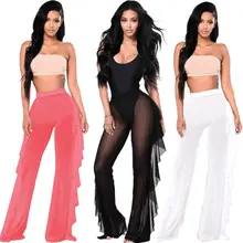 Hirigin женский сетчатый купальник, Пляжная накидка, прозрачная высокая талия, одноцветные, с рюшами, свободные длинные штаны, летний купальный костюм, пляжная одежда