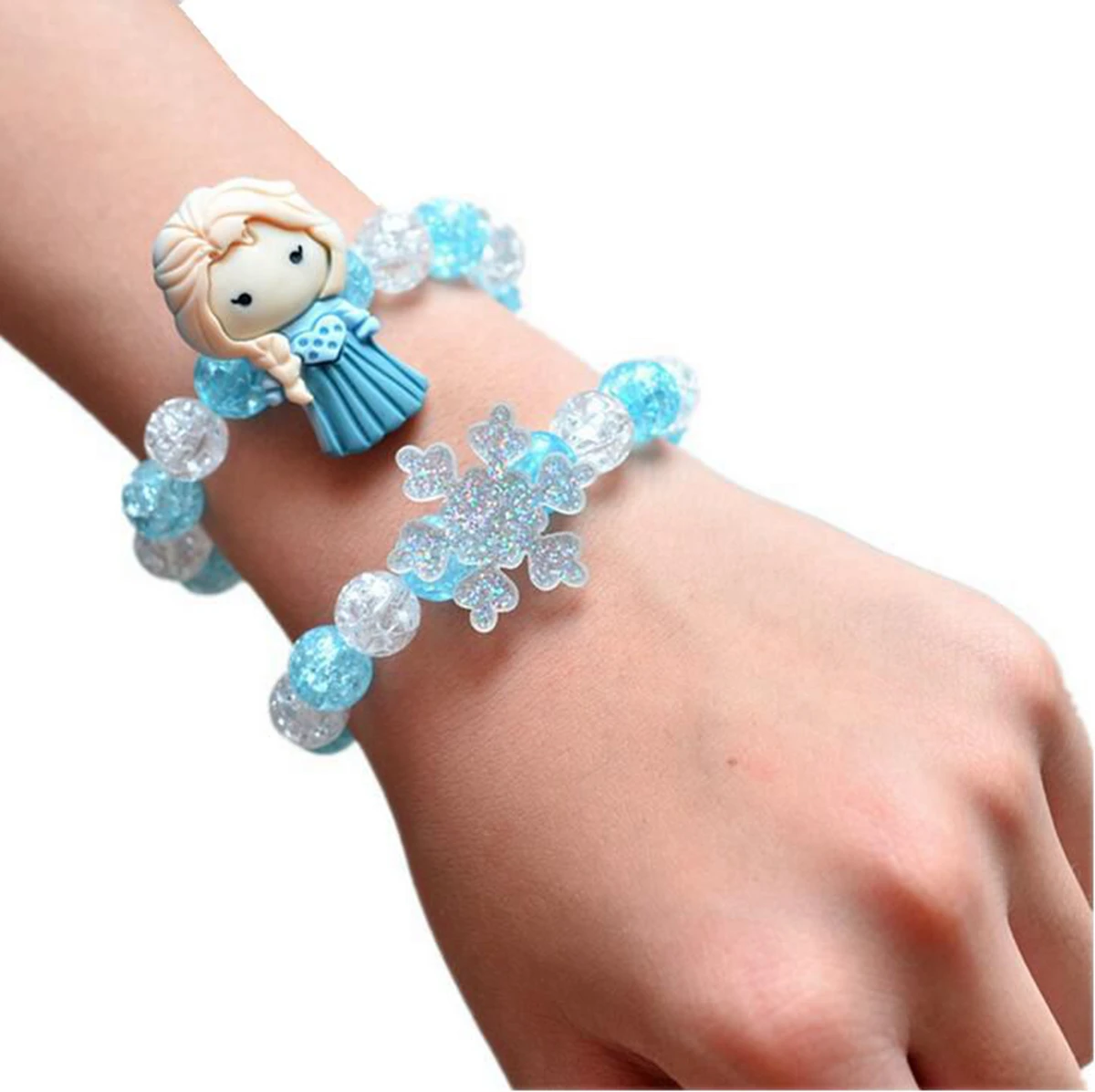 Pulsera de Frozen 2 de Disney para niñas, juguetes de dibujos animados, Elsa, Oalf, Anna, Minnie, pulsera retráctil hecha a mano con cuentas, regalos para niños