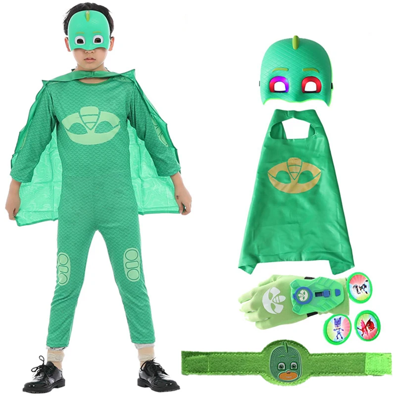 4 шт./компл. с капюшоном с рисунками Pj Mask для мультфильм игрушка костюм День рождения костюмы героев мультфильма «Герои в масках», кэтбой OwlGilrs Gekko маска Аниме Фигурки игрушки для Детский подарок