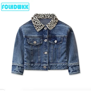 

2020 Spring Summer Baby Girls Denim Jacket Kids Coats Outerwear Leopard Print Long Sleeve Jean Jackets For Girls Clothes 2-7Y