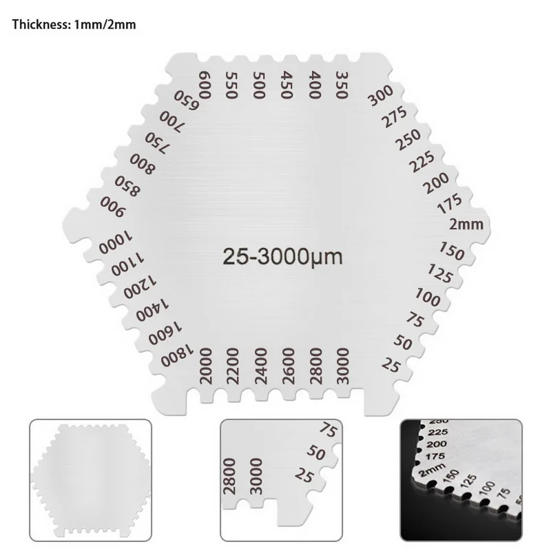 

Thickness Ruler Gauge Stainless Steel Measurer Tool Welding Wet Film Comb 25-3000um Gauge