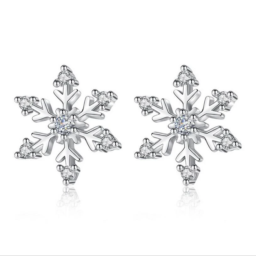 Женские хрустальные серьги-гвоздики со снежинками для женщин Bijoux Эффектные серьги-гвоздики серебристого цвета модные украшения из циркония