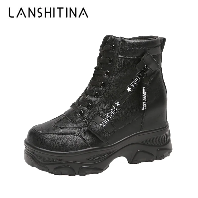Botas para mujer de plataforma con tacón de 8CM, botines blancos de cuero suave para motocicleta, deportivas gruesas, temporada otoño invierno, 2020