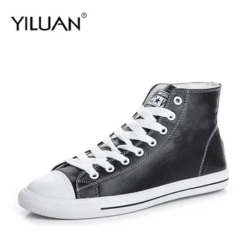 

iluan 2020 Spring New Genuine Leather High Top Sneakers Women Round Flat Shoes Casual White Shoes woman Platform Large size 40