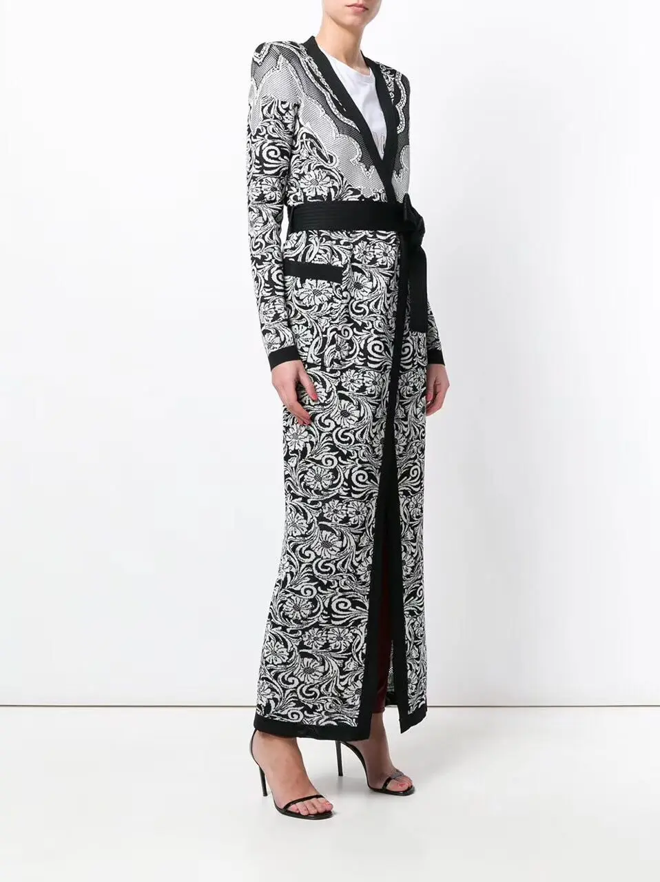 Высокое качество Jaquard Ladies HL Бандажное пальто открытая строчка тонкое пальто с поясом вискозное модное пальто