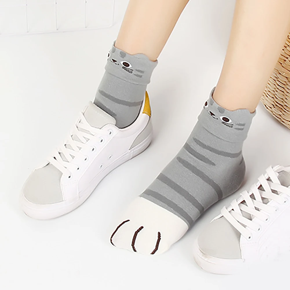 1 пара, хлопковые, повседневные, Осенние, зимние, для взрослых, повседневные, модные, мягкие, с мультяшным котом, милые, женские носки, эластичные, 3D в трубке