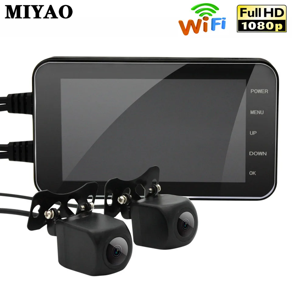 

4 Inch Wifi Motorcycle DVR Camera HD 1080P Dash Cam Moto Waterproof Dual Lens Front Rear View Video Recorder 170 Degree Angle