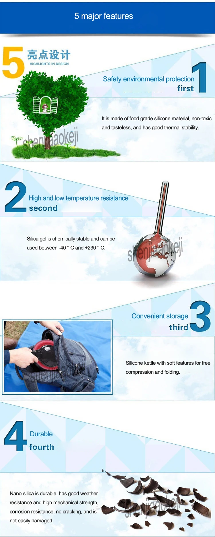 UpgradeFolding Travel water kettle Portable small capacity Stainless steel Mini hot water kettle Silicone electric kettle 220v