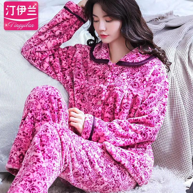 sleepwear women Теплая одежда для сна Женский комплект теплая Пижама женская зимняя фланелевая Толстая Коралловая флисовая Пижама женская пижама больших размеров Femme Homewaer Sleep - Цвет: sleepwear women