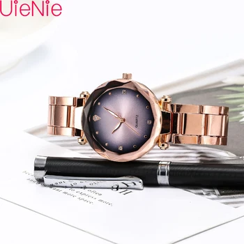 

Luxury Women Watches Fashion Elegant Snap button Gradient dial Ladies Wristwatch 2019 New Starry Sky Roman Numeral Gift Clock