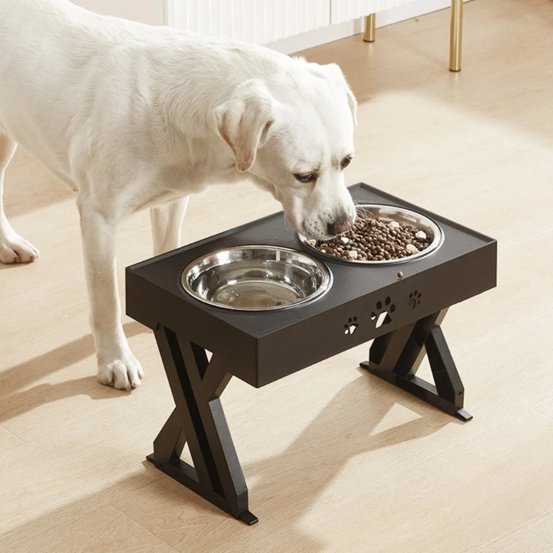 Anti-Slip Elevated Double Dog Bowls Stainless Steel Water Food Container Adjustable Height Pet Feeding Dish Feeder | Дом и сад