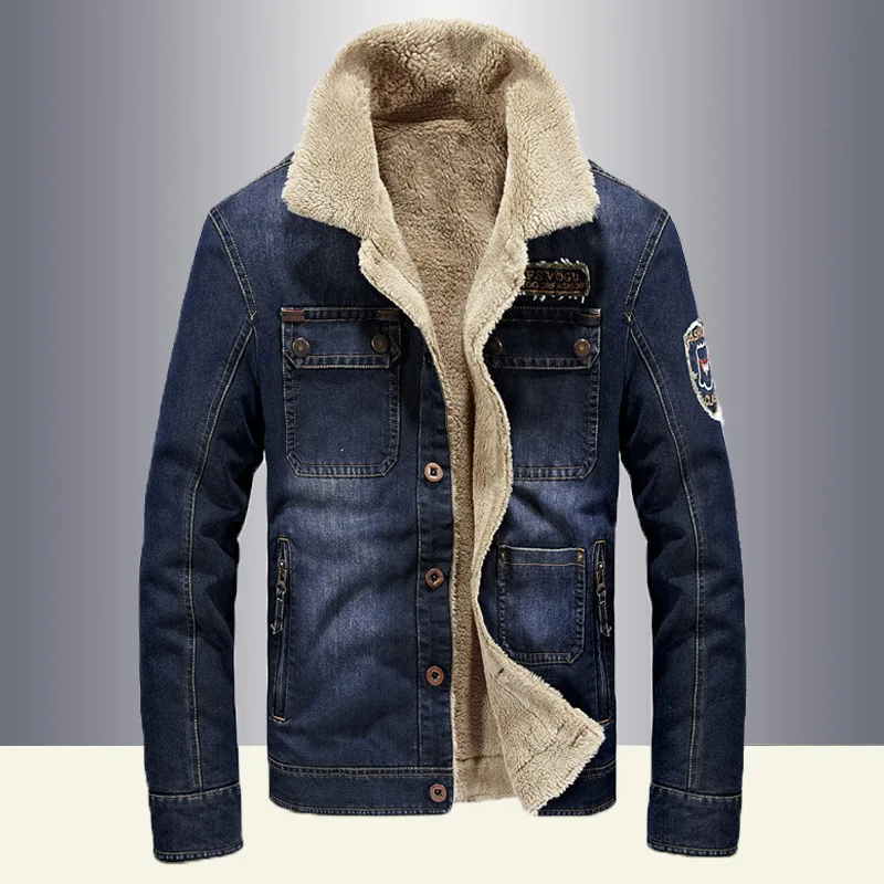 Cotton Coat Winter Hugh Casual Cowboy Cotton Jacket Men plus Velvet Warm Jeans Coat 803