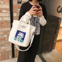 Женская Холщовая Сумка в винтажном стиле, сумка через плечо в японском стиле для девочек, большая емкость для студентов, белая ручная работа