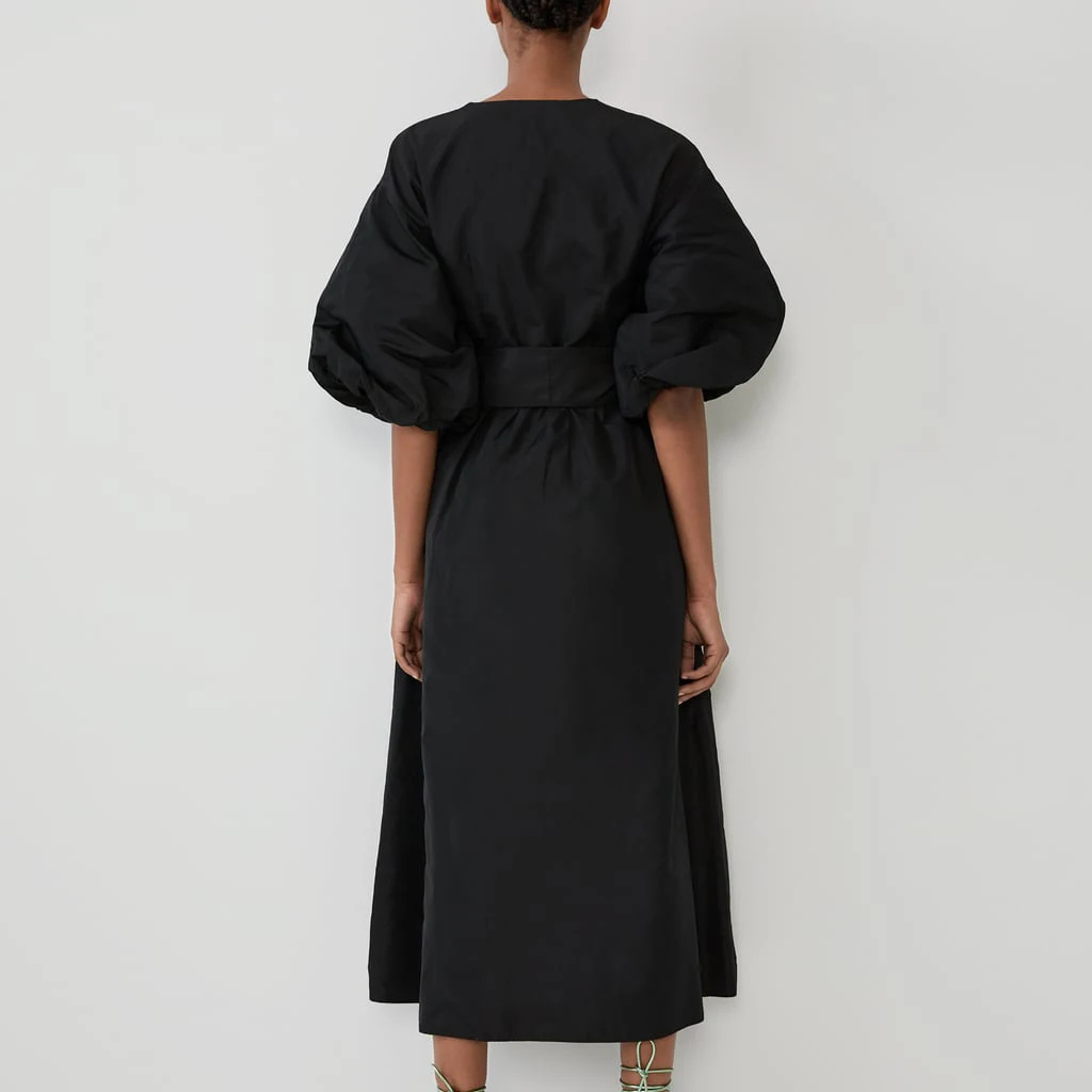 ZA модное повседневное черное платье женское осеннее Трендовое винтажное однотонное длинное платье с пышными рукавами женская осенняя одежда