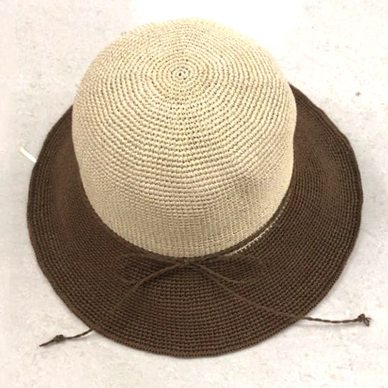 Raffia Sun Женская Летняя шляпка корейский праздник ЗОНТИК КЕПКА Женская однотонная Защита от солнца с солнцезащитным козырьком Повседневная купольная шляпы-котелки H7377
