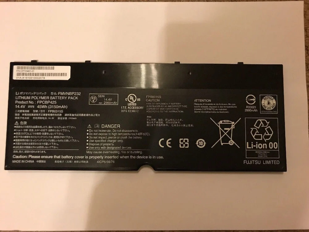 Новые оригинальные Батарея для Fujitsu LifeBook T904 T935 T936 U745 FPB0315S FPCBP425 FPCBP425AP FMVNBP232 14,4 V 45WH