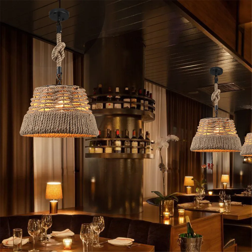 American Loft Decor LED Pendant Lamp Vintage Industrial Hemp Rope Hanging Light Dining Room Lights Fixtures Indoor Lighting (11)