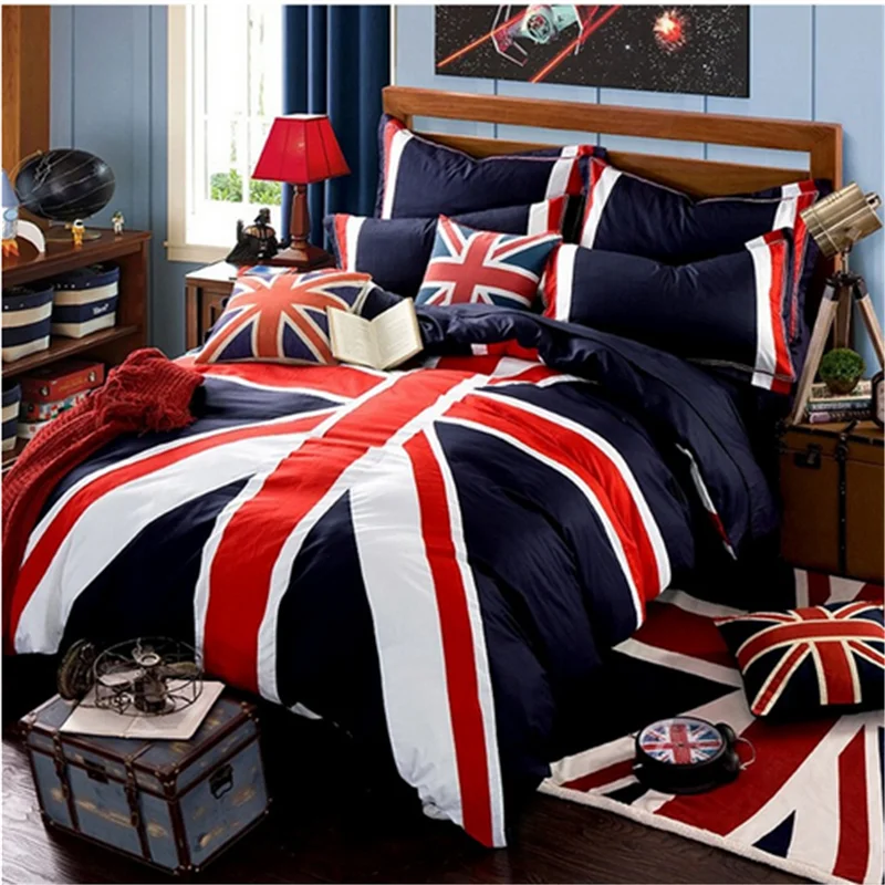 100cotton 4pcs British Style Union Flag Bedding Set For Adult Full