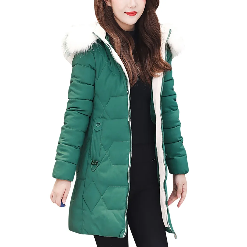 

Tide Women Long Winter Coat Women Zipper Button Parka Women Warm Padded Outwear Long Female Winter Hooded Overcoat Parka