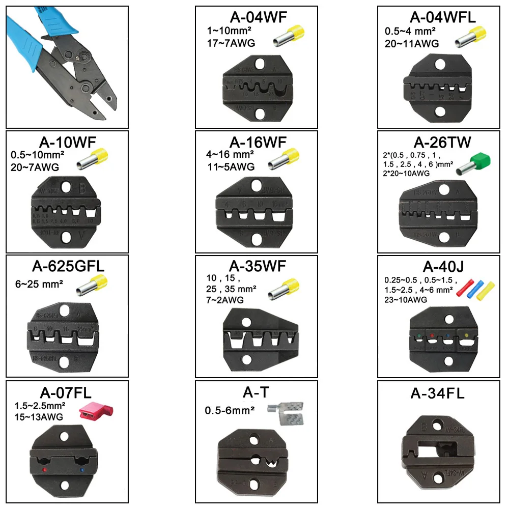 A04WFL A04WF A10WF A16WF A625GFL A40J A26TW A07FL наборы штампов для HS обжимной Пилер AM 10 EM 6B1 штампов|die
