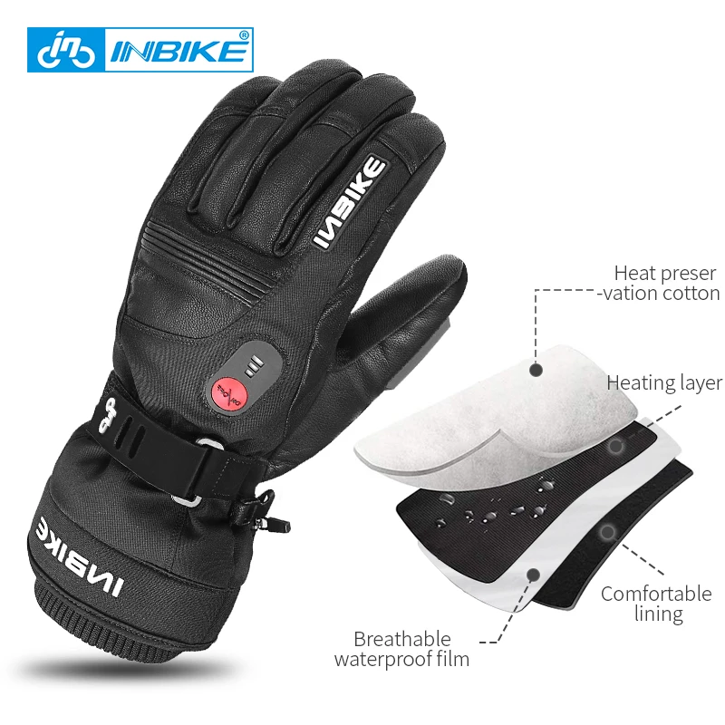 INBIKE Winter Motorcycle Heated Gloves USB Rechargeable Leather Thermal Glove Cycling Riding Motorcyclist Waterproof Accessories