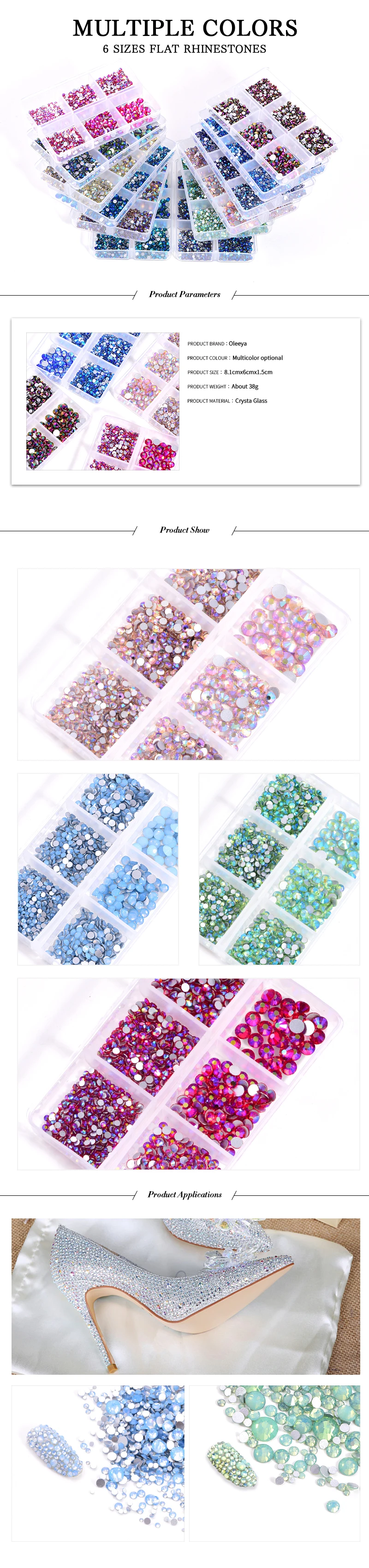 AB Colors 1200pcs Mix Sizes Oleeya Non Hot Fix Rhinestones