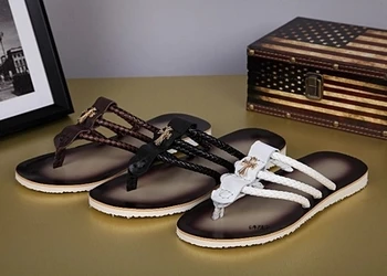 

Flops Men's Summer Flip City Boys Leather Non-slip Large Size Beach Shoes Trend Herringbone Slippers