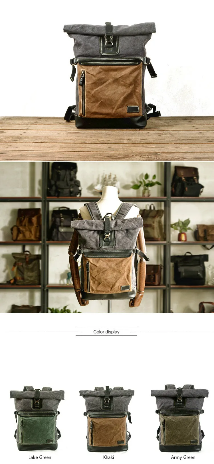 Sac à Dos De Voyage En Toile Vintage Pour Homme, Grande