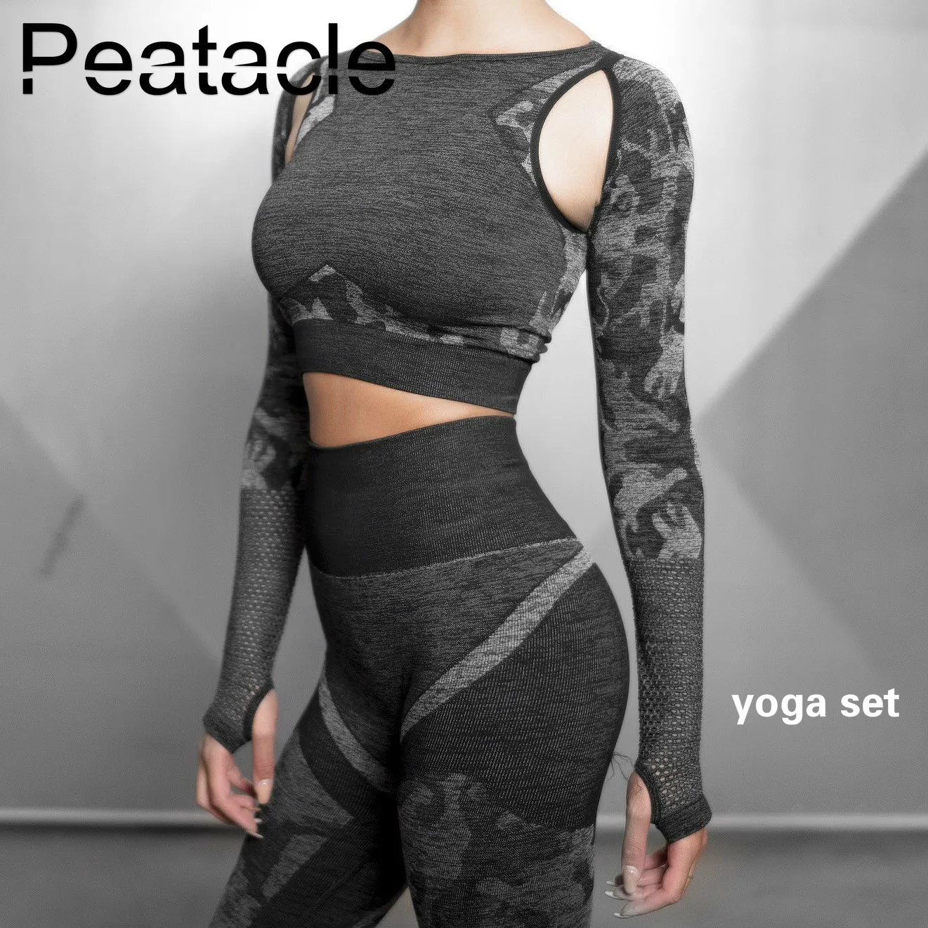 Peatacle, Женский бесшовный комплект для йоги, фитнес, спортивные костюмы, одежда для спортзала, рубашки с длинным рукавом, высокая талия, леггинсы для бега, штаны для тренировок