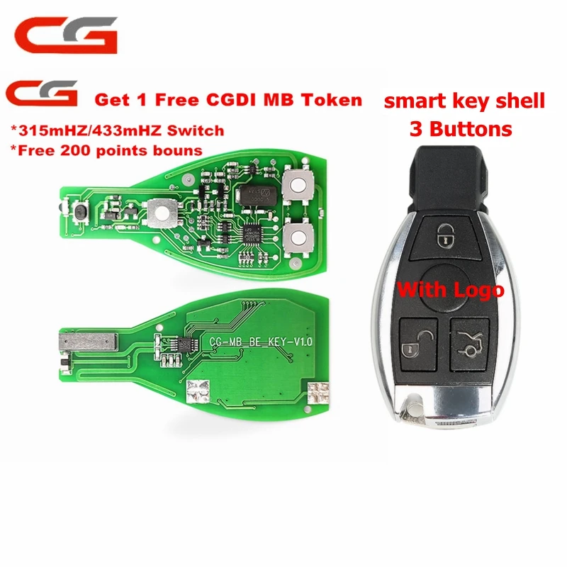 Baratos Original CG CGDI MB clave trabajo para Benz hasta FBS3 315 MHZ 433 MHZ obtener 1 gratis muestra para CGDI MB con llave inteligente Shell 3 botón logotipo