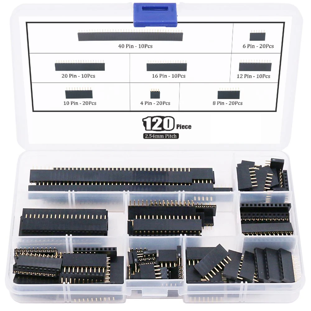 

120pcs/lot 2.54mm single row pin socket Female Header connector 4/6/8/10/12/16/20/40pin PCB board combination Kit