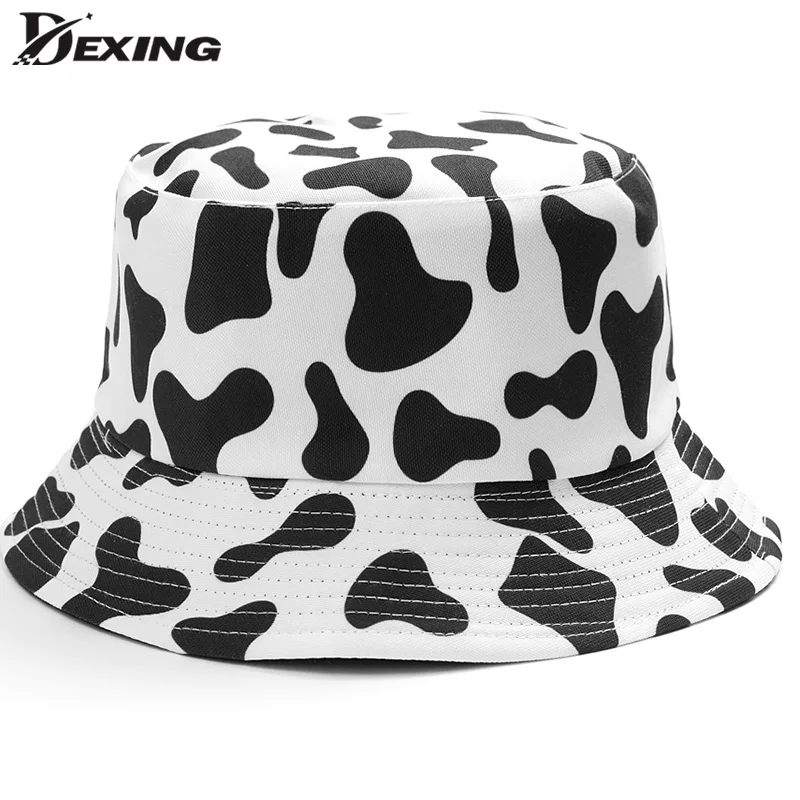 2020 New Fashion Reversible Black White Cow Print Bucket Hat Summer Sun Caps For Women Men Fisherman Hat