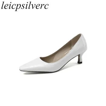 

Women Pumps Shoe High Heel Slip on Square Toe Stone Pattern Pu Basic Shallow 2020 Sexy Fashion Casual Black White Big Size 34-48