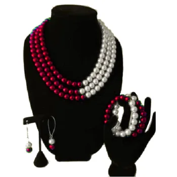 

Greek Multilayer color Pearl red white multilayer Strand Sorority Necklace Bracelet Jewelry set