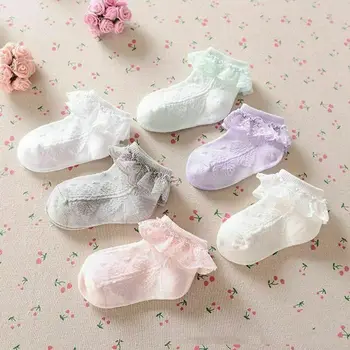 

Toddler Baby Girls Lace Ruffle Frilly Ankle Socks Princess Anti Slip Tutu Socks Cotton Blend Ankle Socks